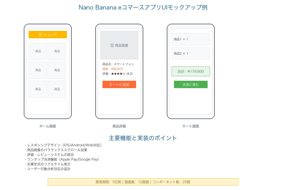 Nano Bananaで作成したeコマースアプリのUIモックアップ例