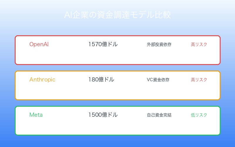 AI企業の資金調達モデル比較:Meta vs OpenAI vs Anthropic