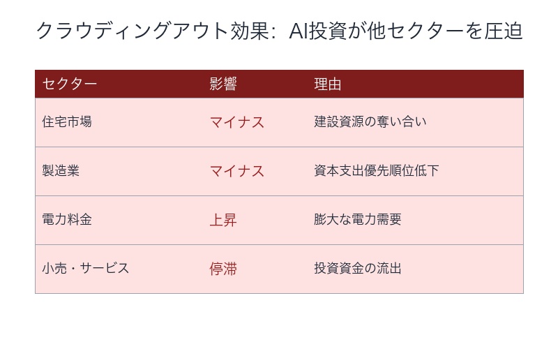 クラウディングアウト効果:AI投資が他セクターを圧迫