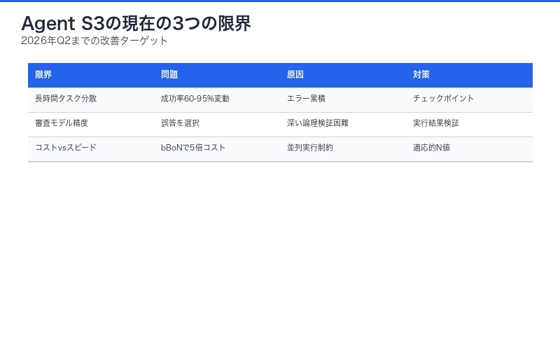 Agent S3の現在の限界分析