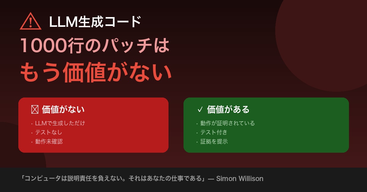 LLM生成コードの価値問題：動作証明されたコードだけが意味を持つ