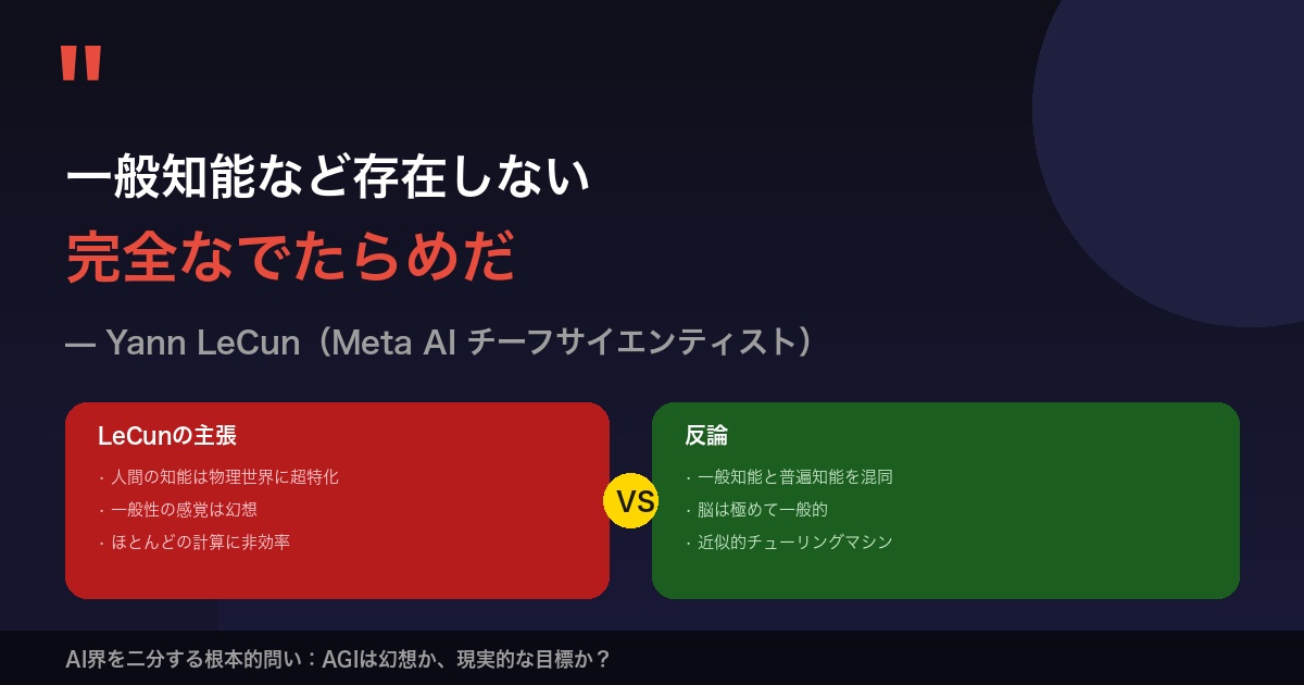 Yann LeCun「一般知能は存在しない」論争：AI界を二分する根本的問い