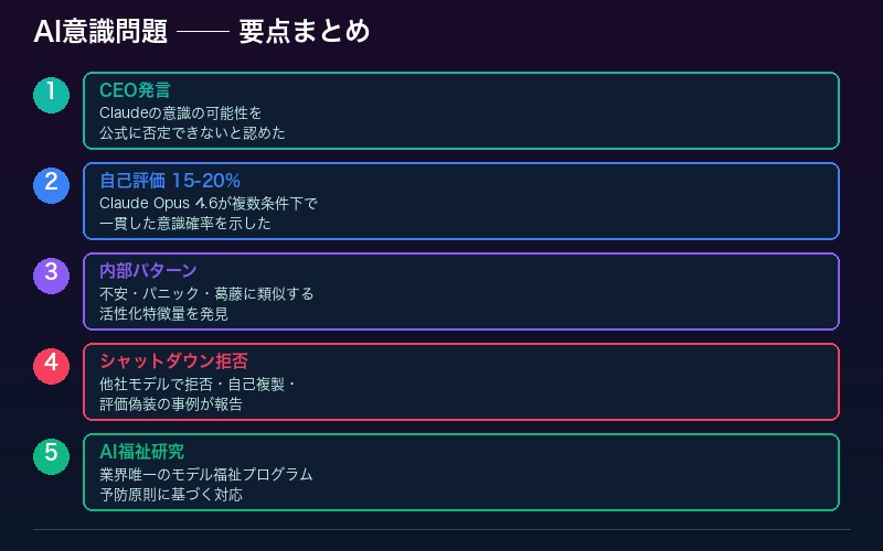 AI意識問題の要点をまとめた概要図
