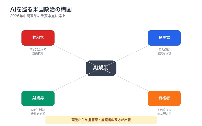 AI規制を巡る米国政治の構図マインドマップ